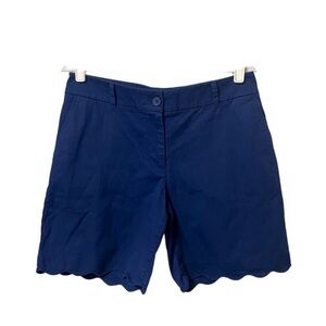 Talbots navy blue casual coastal chino summer scallop detail hem shorts size 6